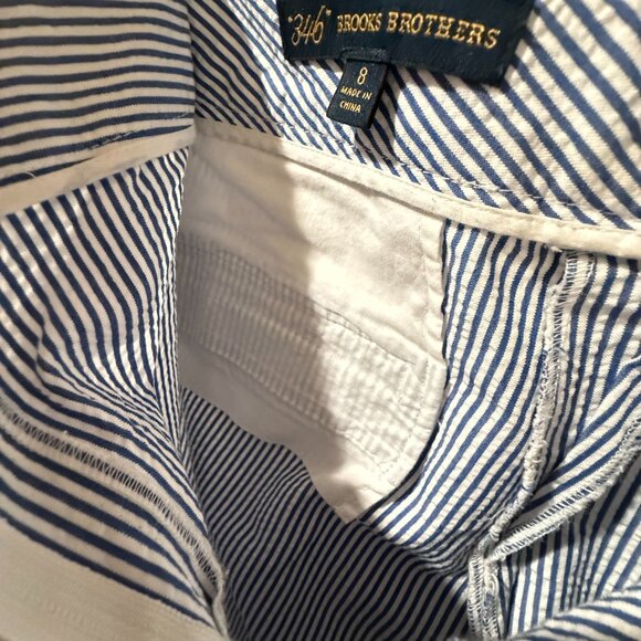 346 Brooks Brothers Seersucker Navy Striped Bermuda Shorts 100% Cotton Size 8 - Picture 5 of 10